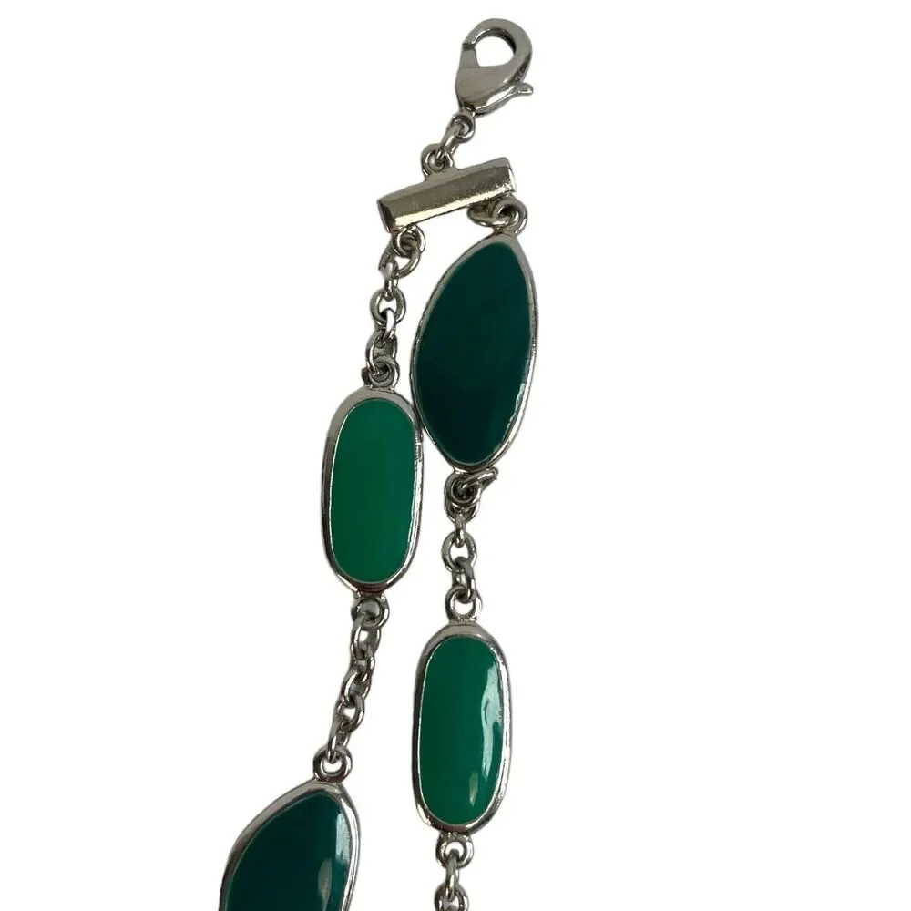Silver Tone Double Strand Layered Jewelry  Necklace Multicolor‎ Pebbles A14Q